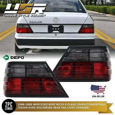 DEPO Euro Smoke Tail Brake Lamp Light Pair For 86-95 Mercedes Benz W124 E Class • $92.96