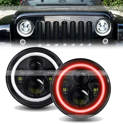 $85.49 • Buy 7 Inch Red Halo LED Headlights DRL Lights Combo Kit For Jeep Wrangler JK TJ LJ