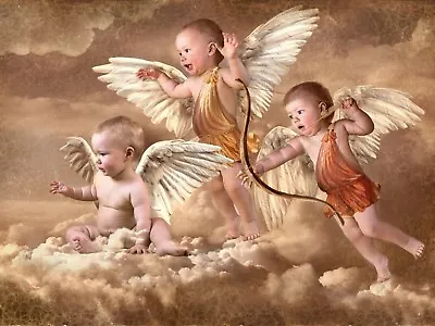 Baby Angels Love Clouds Sky Cute Children Super Canvas Pictures Wall Art Prints  • £14.99