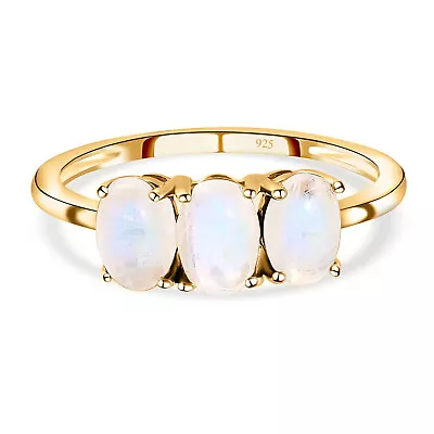 Multi Gemstone Trilogy Ring In 14ct Gold Over Silver Jewellery Wt. 1.1 Grams • £22.99