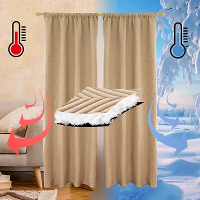 Heavy Duty Curtains 100% Blackout Thermal Window Drapes Winter Warm Thick Panels • £26.87