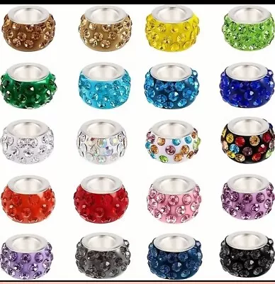 Style Of Pandora Rhinestone Crystal Charm Various Colours Free Organza Gift Bag • £4.55