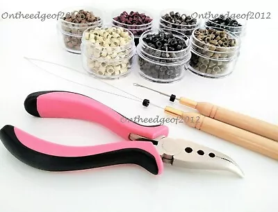 200 Silicone MICRO BEADS Feather Hair Extension TOOL KIT-Hair PliersHOOK & LOOP • $13.49