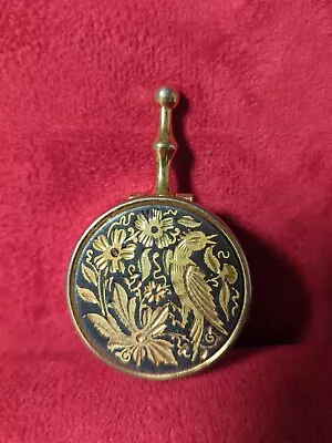 Vintage Damascene Enamel Inlay Pill Box Bird Flower Design Small Trinket • $6