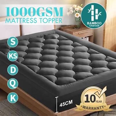 $50.87 • Buy Pillowtop Mattress Topper Bamboo Protector Pillow Top Plush Fitted 1000GSM Cover