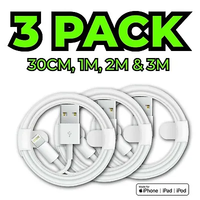 Fast Charger 3 PACK USB Cable For Apple IPhone 5 6 7 8 X XS XR 11 12 13 Pro IPad • £6.75