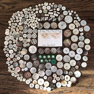 Lot 1 Lb Antique Vintage Mother Of Pearl Shell Buttons White Smokey Engraved • $12.50