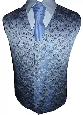 Mens Waistcoat Silver Blue Grey Suit Vest Best Man Groom Morning Wedding 48 • $18.59