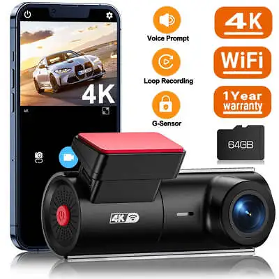 Smart Dash Cam UHD 4K 3840×2160P WIFI Car Video Recorder Camera With 64GB Card • £44.99
