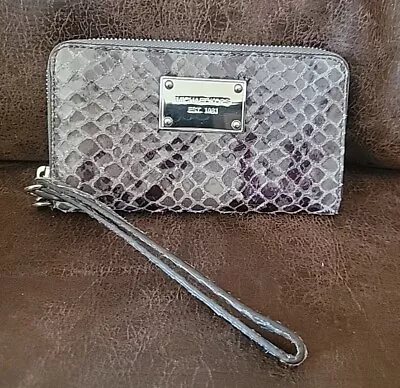 Michael Kors Snakeskin Embossed Gray Leather Wallet Wristlet Silvertone  • $15