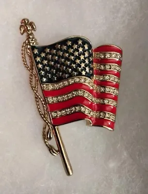 Vtg Monet Vote Remember 9/11 Enamel Crystal Patriotic Flag Brooch Pin MAGA  • $19.88
