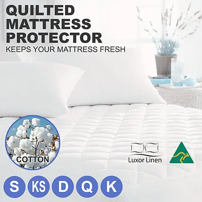 $28.80 • Buy Aus Made Fitted Cotton Cover Quilted Mattress Protector Topper Underlay ALL SIZE