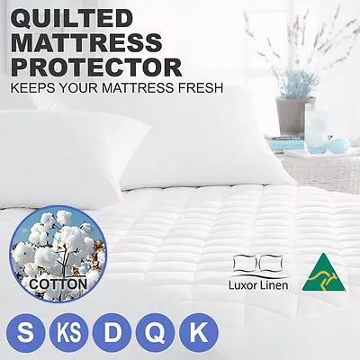 Aus Made Fitted Cotton Cover Quilted Mattress Protector Topper Underlay ALL SIZE • $26.80