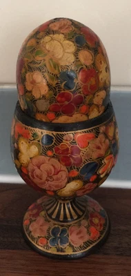£6.99 • Buy Vintage Hand Painted Papier Mache Floral Lacquered Egg & Egg Cup - Easter Gift