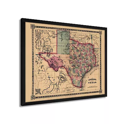 $185.99 • Buy 1866 Texas Map - Framed Vintage State Of Texas Map Wall Art Poster Print
