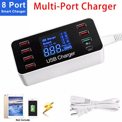 8 Port USB Hub Type C Desktop Dock Station QC 3.0 Fast Charging Wall Charger  • $24.93