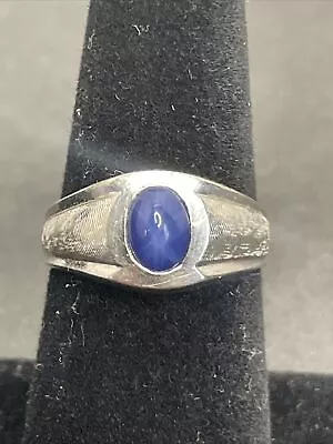 Mens 14k Solid White Gold Blue Star Sapphire Pinky Ring Size 8.5 Not Scrap 5.4g • $699
