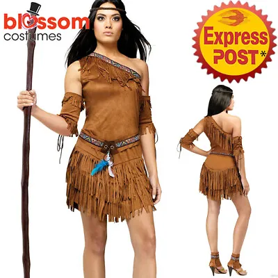 K67 Ladies Pocahontas Native American Indian Wild West Fancy Dress Party Costume • $33.39