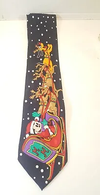 Vintage Disney Store Mickey Mouse Santas Sleigh Christmas Tie  Pluto Reindeer • $18