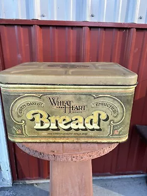 Vintage Rustic Wheat Heart Metal Bread Box Large Tin Storage 70s Decor Farmhouse • $19.99