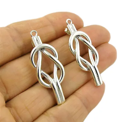 Long Reef Knot Sterling Silver Drop Earrings For Women • £49.99