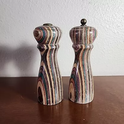 Vintage Mr Dudley Wooden Pepper Mill  & Salt Shakers Multi-Colored Rainbow Set • $25.99