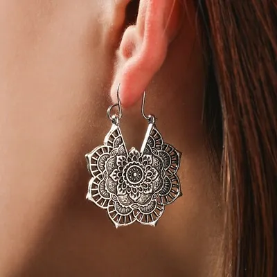 $13.74 • Buy Boho 925 Sterling Silver Elegant Charm Vintage Style Tibetan Tibet Hook Earrings