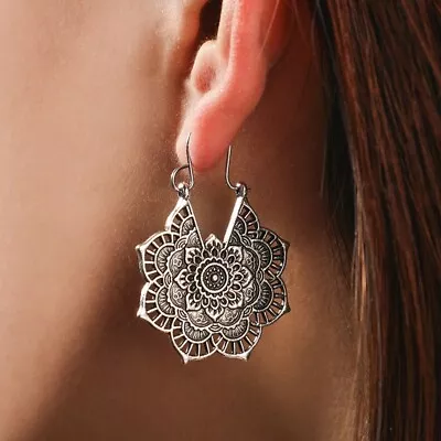 $13.74 • Buy Boho 925 Sterling Silver Elegant Charm Vintage Style Tibetan Tibet Hook Earrings