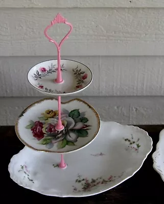 2sets DIY Fittings2make PINK BLACK Vintage Cake Plate Stand High Tea Retro Funky • $9.90