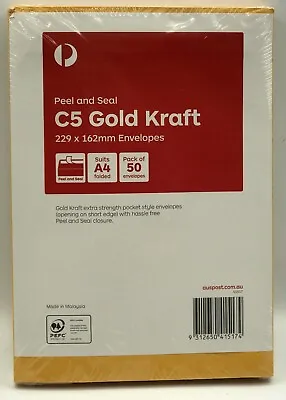 Australia Post Peel And Seal C5 Gold Kraft Envelopes (50 Per Pack) New #5174nsb • $9