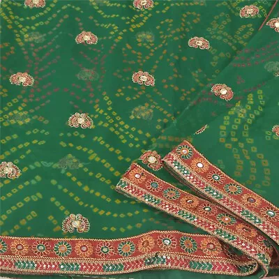 Sanskriti Vintage Sarees Pure Georgette Silk Embroidered Bandhani Sari Fabric • $37.23