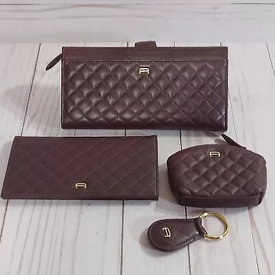 Etienne Aigner Leather Wallet & Checkbook Set Brown/Maroon 4-Pieces 90's/2000's • $119