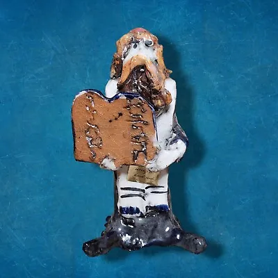 Handmade Satirical Ceramic Pottery Jewish Rabbi Figurine With Torah  • $22