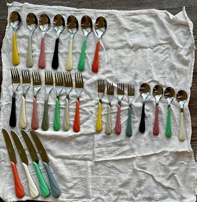 Fiesta Flatware Stainless 26 Utensils Multicolor Handles Vintage MCM Atomic VTG • $94