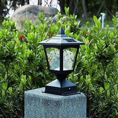 2x Outdoor Solar Powered LED Deck Post Light Garden Cap Square Fence Lamp Sheds • £18.99