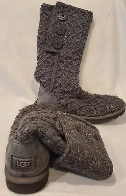 UGG Australia Tall Gray Lattice Cardy Sheepskin Sweater Boots 3066 Women’s Sz 7 • $45