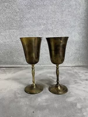 Vintage Brass Pedestal Wine Goblets • $44.98