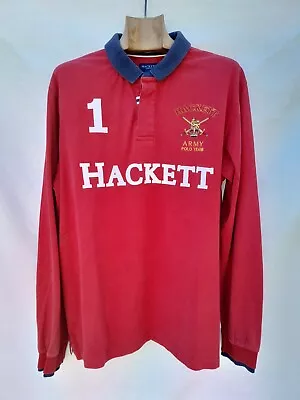 Hackett London Army Rugby Shirt Men's 2XL Red  Tailored Fit Contrast Collar • $20.97