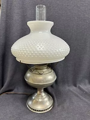 Antique Rayo Oil Lamp Converted To Electric W/ 10” Milk Glass Hobnail Shade • $95