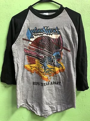 Judas Priest Screaming For Vengeance ‘Rips Texas Apart’ Vintage Baseball-Tee (M) • $299