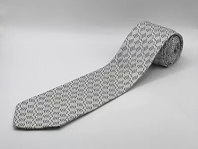 Bugatchi Uomo Geometric Necktie 100% Silk Tie Made In Italy White Gray Silver • $14.24