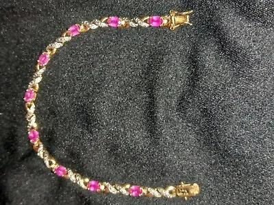 14k Plated 925 Signed Pink Sapphire And Diamond Bracelet • $149