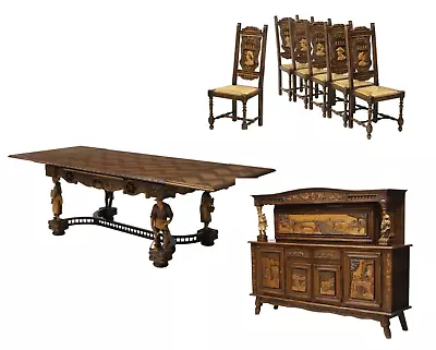 Dining Set French Breton Sideboard Table 6 Chairs Set 0f 8 Early 1900s! • $10401.60