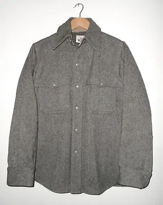 WOOLRICH Cape Jac Shirt VTG 70s Wool Herringbone Chore Shacket USA Mens Small • $19.99