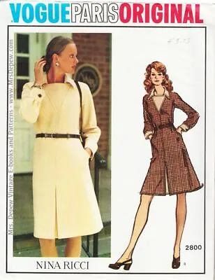 Vintage Sewing Pattern Ladies' Dress Nina Ricci 1970s Vogue Paris Original 2800 • $20