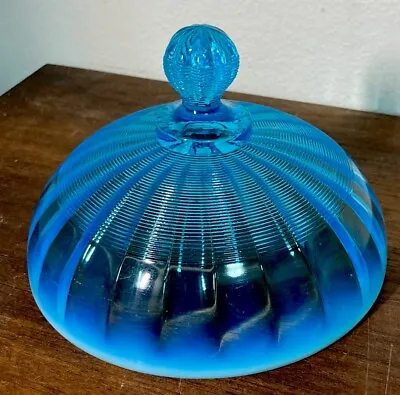 Beautiful Antique Northwood Blue Opalescent “Klondike” Butter Dish Top Only • $24.95