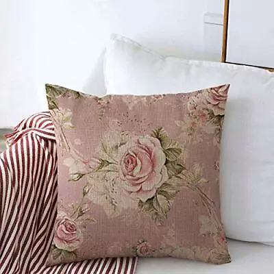 Floral Pillow Covers - Vintage Rose Linen Throw Pillows For Farmhouse • $16.64