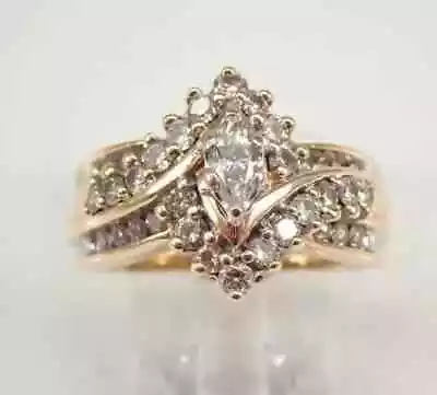 2Ct Marquise Cut Real Moissanite 14K Yellow Gold Plated Cluster Engagement Ring • $167.30