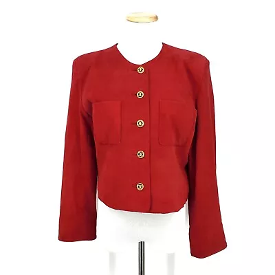 Vintage Red Suede Collarless Jacket Small • $73