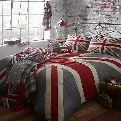 Union Jack Vintage British Flag Soft 100% Cotton Quilt Duvet Cover Bed Linen Set • £24